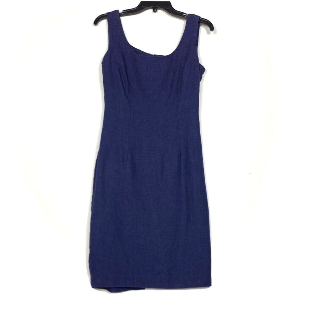 Michael K Dress Womens 6 Navy Blue Linen Sleeveless Lined Sheath Vintage
